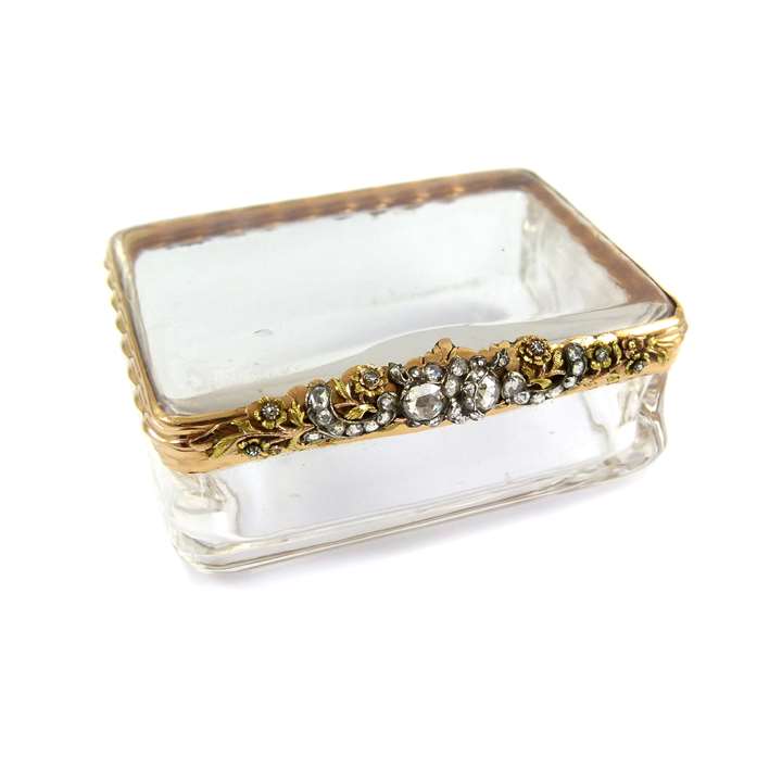 Mid-18th century rock-crystal, gold and diamond rectangular box